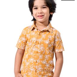 Babyhug Cotton Knit Half Sleeves Floral Print Shirt - Brown-picture-43