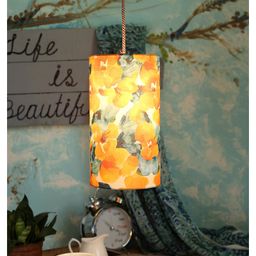 Green Girgit Orange Flowers Cylindrical Hanging Shade-10