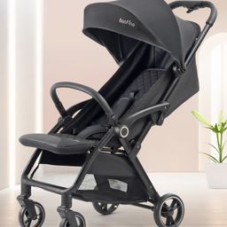 Bonfino Quick Fold Magic Stroller with Premium Melange Fabric and Aluminium Frame - Black-19