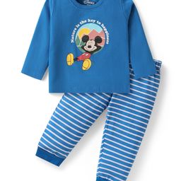Babyhug Disney Cotton Knit Full Sleeves Night Suit with Mickey Mouse Graphics - Blue-image-16