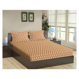 Trance Home Linen Breathable Pure Cotton Flat Double Queen Bedsheet with 2 Pillow Cover- Dori Clay Red-image-47