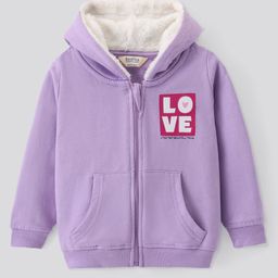 Bonfino  100% Cotton Knit French Terry Full Sleeves Hoodie with Fur Lining Text  Print - Lilac-picture-49