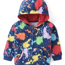 Babyhug Cotton Knit Full Sleeves Hooded Sweatjacket with Kangaroo Pockets Paint Stains Print - Navy Blue-image-55