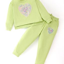Tiara Cotton Jersey Full Sleeves Sequin Heart Detailed Coordinating Top With Joggers - Lime Green-image-44