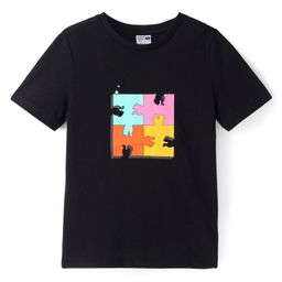 Puma Cotton Knit Half Sleeves T-Shirt With Puzzle Print - Black-image-80
