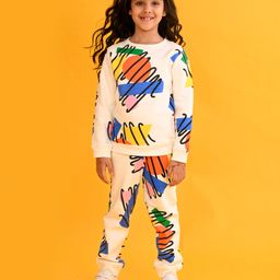 Anthrilo Fleece Full Sleeves Geometric Printed Comfirt Fit Sweatshirt With Coordinating Joggers Set - White-picture-40