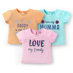 Doodle Poodle 100% Cotton Knit Half Sleeves T-Shirt With Love My Family Text Print Pack Of 3 - Pink-image-92