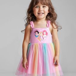 Babyhug Disney Sleeveless Party Dress With Disney Princess Applique Graphics And Ombre Effect - Pink & Light Blue-image-86