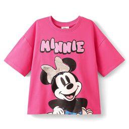 Pine Kids Disney Terry Knit Half Drop Shoulder Sleeves Oversized T-Shirt with Minnie Mouse Graphics & Sequin Detailing - Dark Pink-image-96