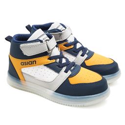 Asian Colour Blocked Velcro Closure High Neck Sneakers - Navy Blue & Mustard-image-29