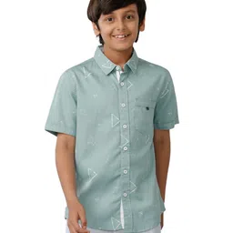 Under Fourteen Only Half Sleeves Triangles Printed Shirt - Green-picture-28