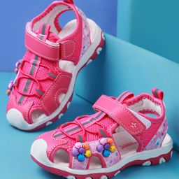 Cute Walk by Babyhug Sandals With Velcro Closure & Floral Applique - Fuchsia-image-45