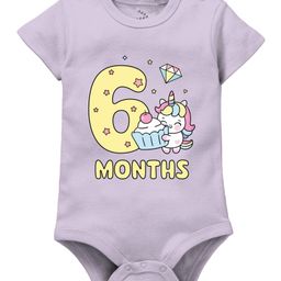 Zeezeezoo Monthly Birthday Theme 100% Cotton Half Sleeves 6 Months Text & Baby Unicorn Printed Onesie - Lavender-image-64