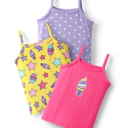 Babyhug 100% Cotton Antibacterial Slips With Polka Dots Stars & Ice cream Print Pack Of 3 - Lilac Yellow & Pink-image-82