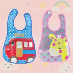 Badal Kidz Plastic Waterproof Baby Feeding Apron with BIB - Blue & Pink(Pack of 2)-picture-26