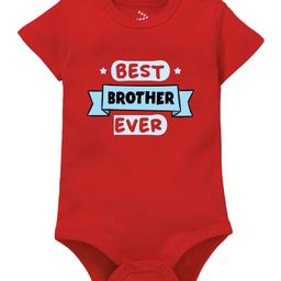 Zeezeezoo 100% Cotton Knit Rakshabandhan Theme Half Sleeves Best Brother Ever Text Printed Onesie - Red-image-20