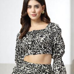 OOMPH! FACTOR Women Floral Printed Bell Sleeve Crepe Fitted Crop Top-picture-55