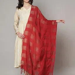 MUFFLY Checked Fringed Cotton Dupatta-17