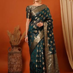 yourwish Woven Design Zari Organza Banarasi Saree-image-61
