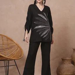 FASHOR Embroidered Straight Fit Top With Palazzo Co-Ords-picture-31