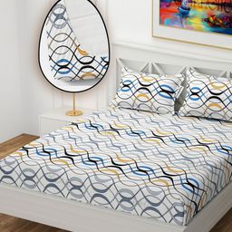 YaAkholic White & Black 210 TC Queen Bedsheet with 2 Pillow Covers-image-56
