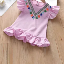 INCLUD Girls Striped Flutter Sleeves Drop-Waist Dress-picture-15