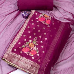 Meena Bazaar Art Silk Unstitched Dress Material-image-20