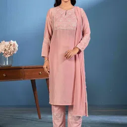 Laxmipati Women Floral Embroidered Cotton Kurta with Trousers & Dupatta-image-24