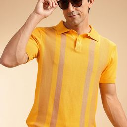 French Connection Self Striped Polo Collar Pure Cotton T-shirt-image-8