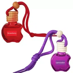 Airance 9 ml Each Strawberry & Lavender Fragrance Apple Shape Hanging Aroma Diffuser Car Air Freshener (Pack of 2)-80