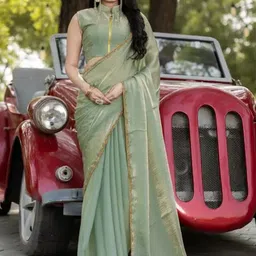 VRAGI Solid Beads and Stones Pure Chiffon Saree-image-24