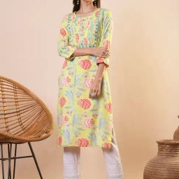 Fashor Yellow Pure Cotton Printed Kurta-picture-41