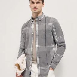 The Bear House Grey Slim Fit Checks Shirt-image-69