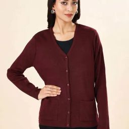 Rangmanch by Pantaloons Maroon Self Design Cardigan-image-20