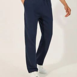 Styli Navy Blue Cotton Straight Fit Solid Track Pants-image-55