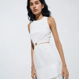 Bombay Paisley by Westside White Embroidered A-Line Cotton Dress-picture-35