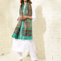 Fabindia Sea Green Striped Dupatta-picture-32