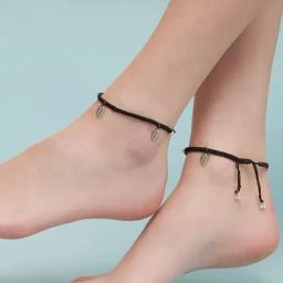 Zavya Black Thread With Leaf Charms 925 Silver Anklet-image-37