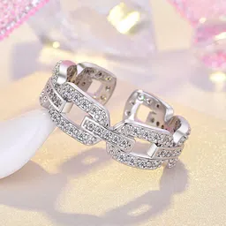 Jewels Galaxy Silver- Plated American Diamond-Studded Adjustable Finger Ring-image-79