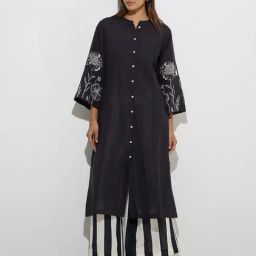 Zuba by Westside Black Floral Embroidered A-Line Kurta-48