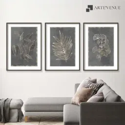 ARTE'VENUE Gilded Botanical Grey & Gold Paper Wall Arts - Set of 3 (13 X 18 inch Each)-8