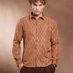 Campus Sutra Terracotta Brown Metallic-Vined Shirt-picture-28