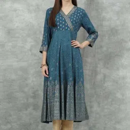 Biba Teal Blue Printed Anarkali Kurta-image-17