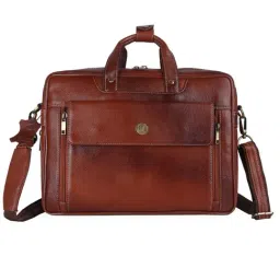 HiLEDER Tan Textured Large Leather 17 inch Laptop Bag-44