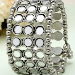 Moedbuille Mirrors Studded Antique Afghan Design Silver Plated Handcrafted Tribal Bracelet-39