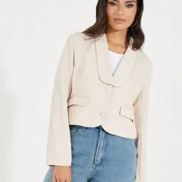 Styli Beige Plain Blazer-image-77