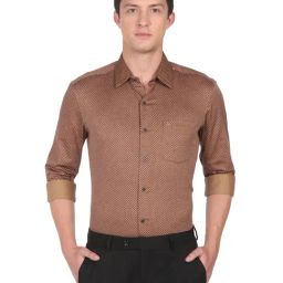 Arrow New York Medium Brown Cotton Slim Fit Printed Shirt-image-36