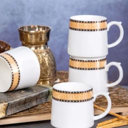 White Gold White & Yellow Porcelain Coffee Mug (0.18 L) - Set of 6-image-26