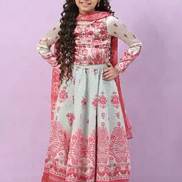 BIBA Girls Grey & Red Floral Print Full Sleeves Blouse, Lehenga with Dupatta-image-46