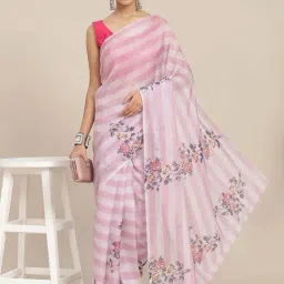 Ishin Pink Printed Saree With Unstitched Blouse-picture-17